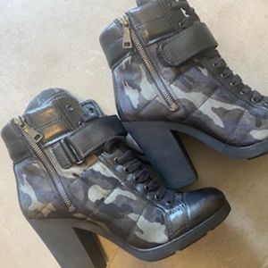 PRADA Camo Combat Boots with Heel